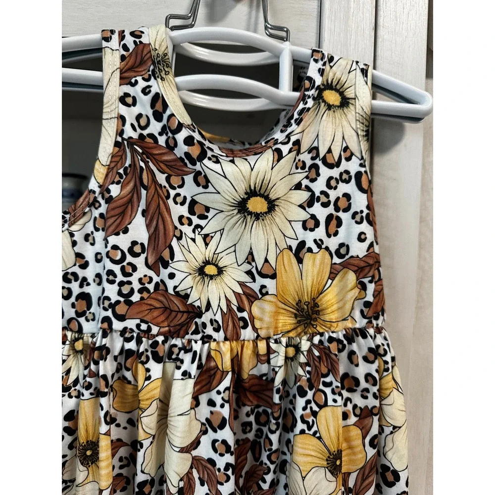 PatPat Floral‎ Leopard Print Dress Sleeveless Casual Summer Outfit 18-24M